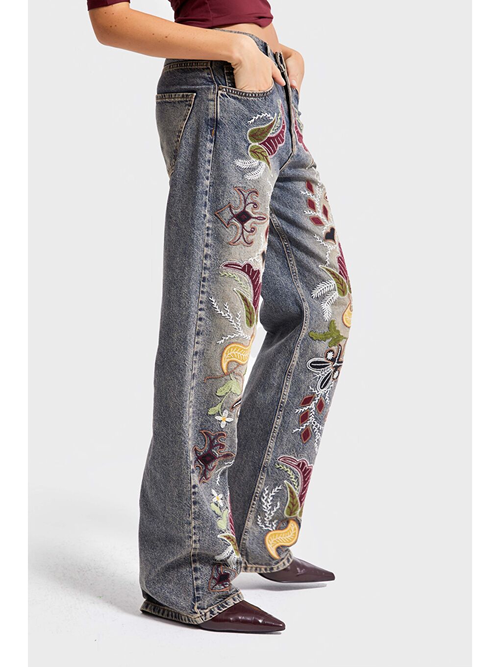 Mavi Kadın T.Kot Rengi 4w5-9 Loose Fit Egzotik Çiçek Nakışlı İç Boy 80cm Özel Tasarım Denim Jean-3