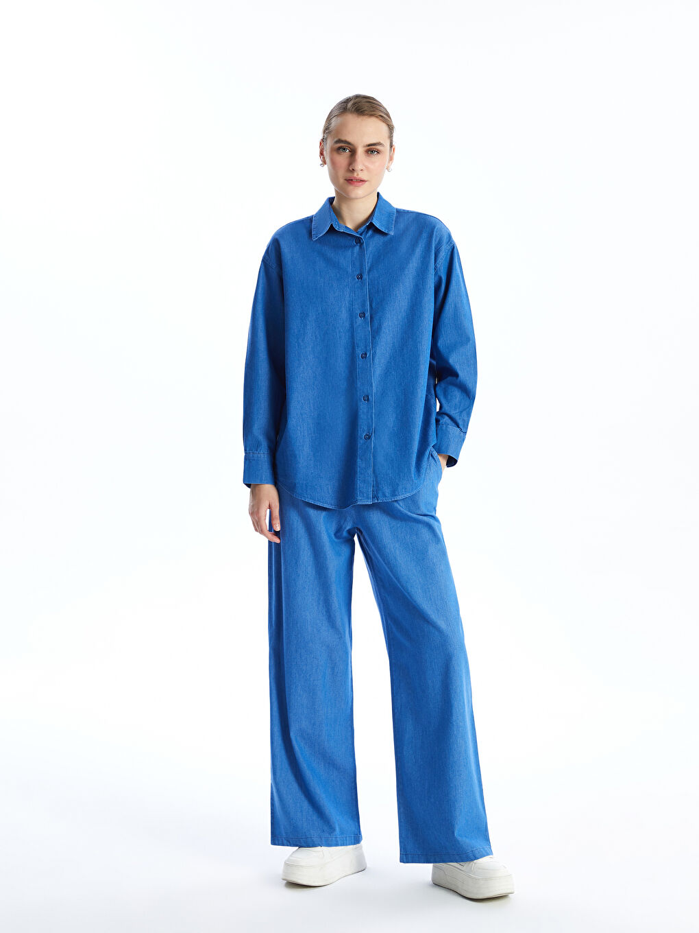 KOOR Indigo Yıkamalı Loosefit Denim Gömlek Bg06-Y