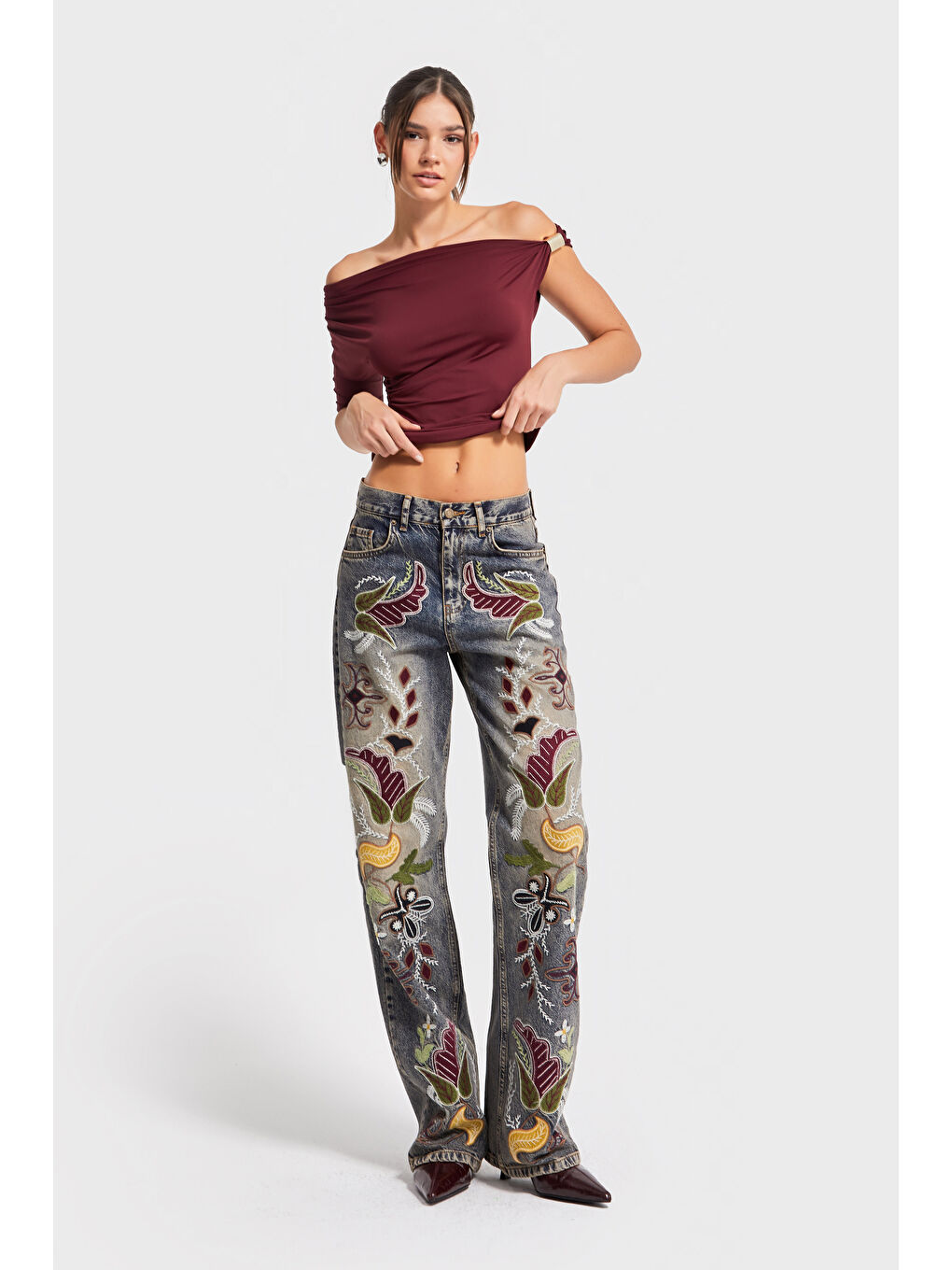 Mavi Kadın T.Kot Rengi 4w5-9 Loose Fit Egzotik Çiçek Nakışlı İç Boy 80cm Özel Tasarım Denim Jean-5