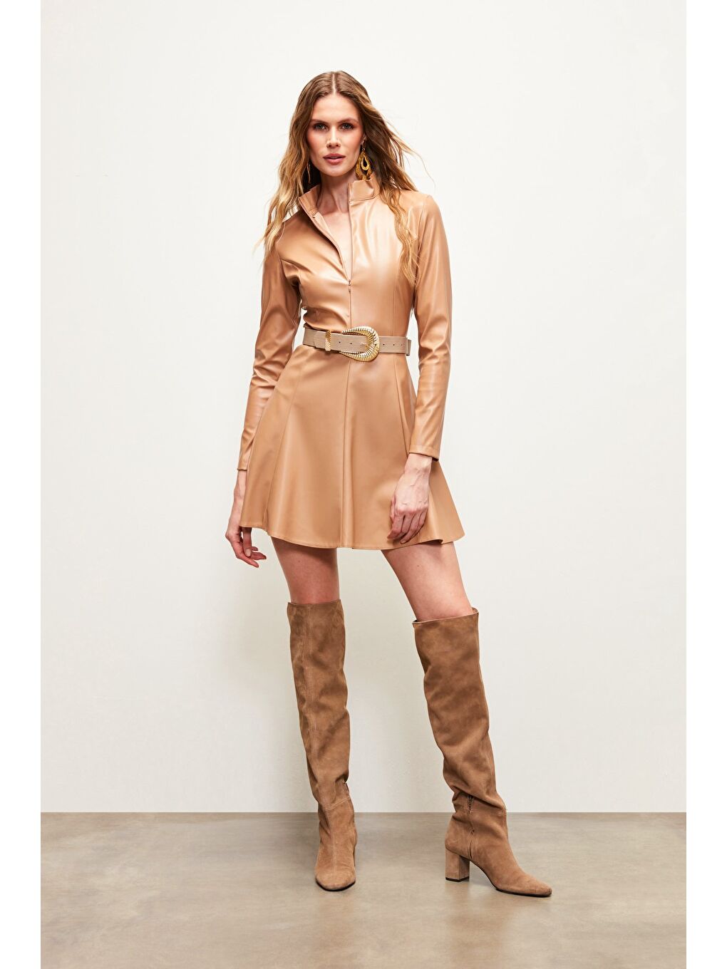 Mini Deri Etek - Bej