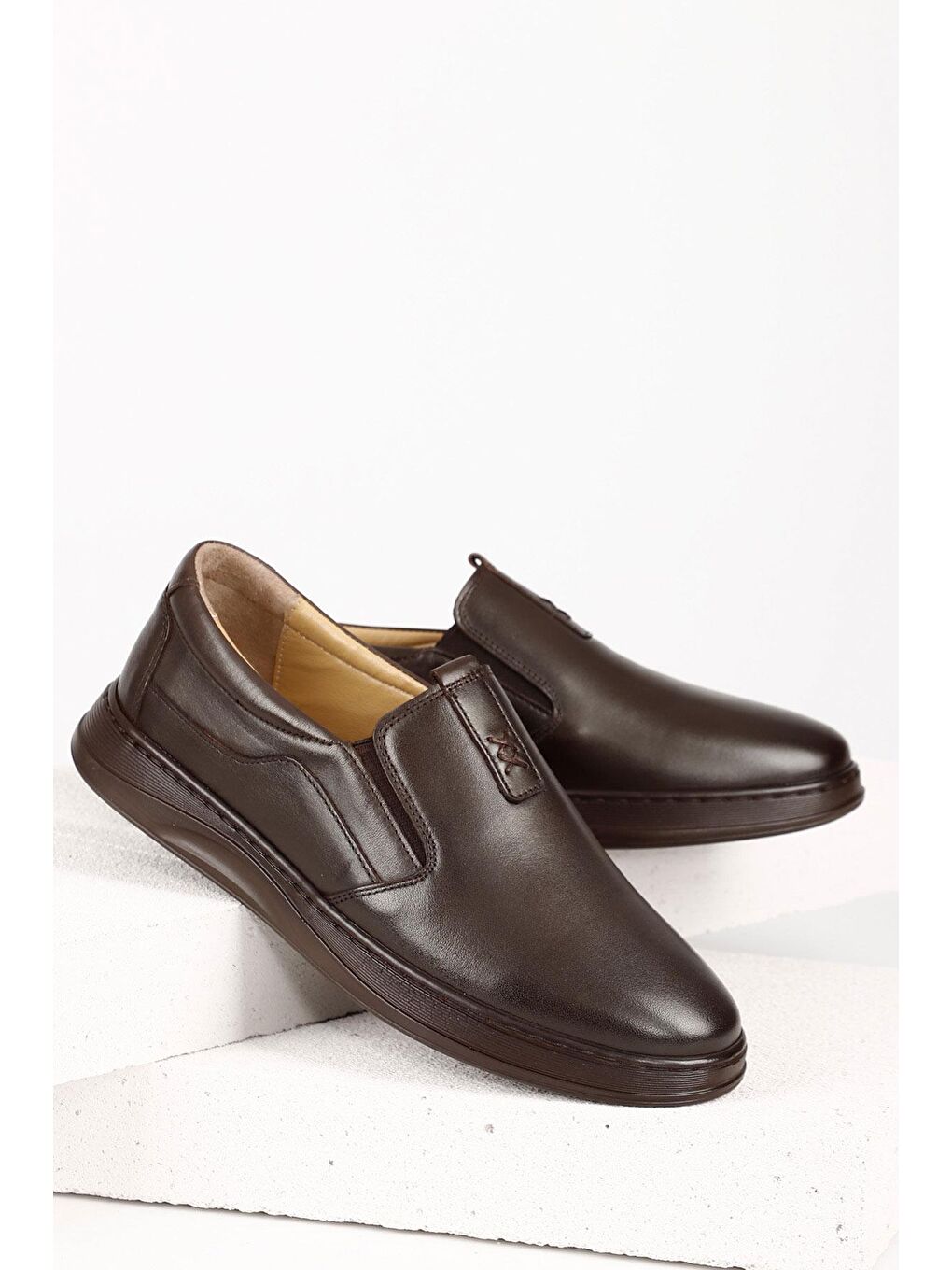 Kahverengi KAHVERENGİ  Hakiki Deri Yuvarlak Burun Günlük Erkek Ayakkabı 01569