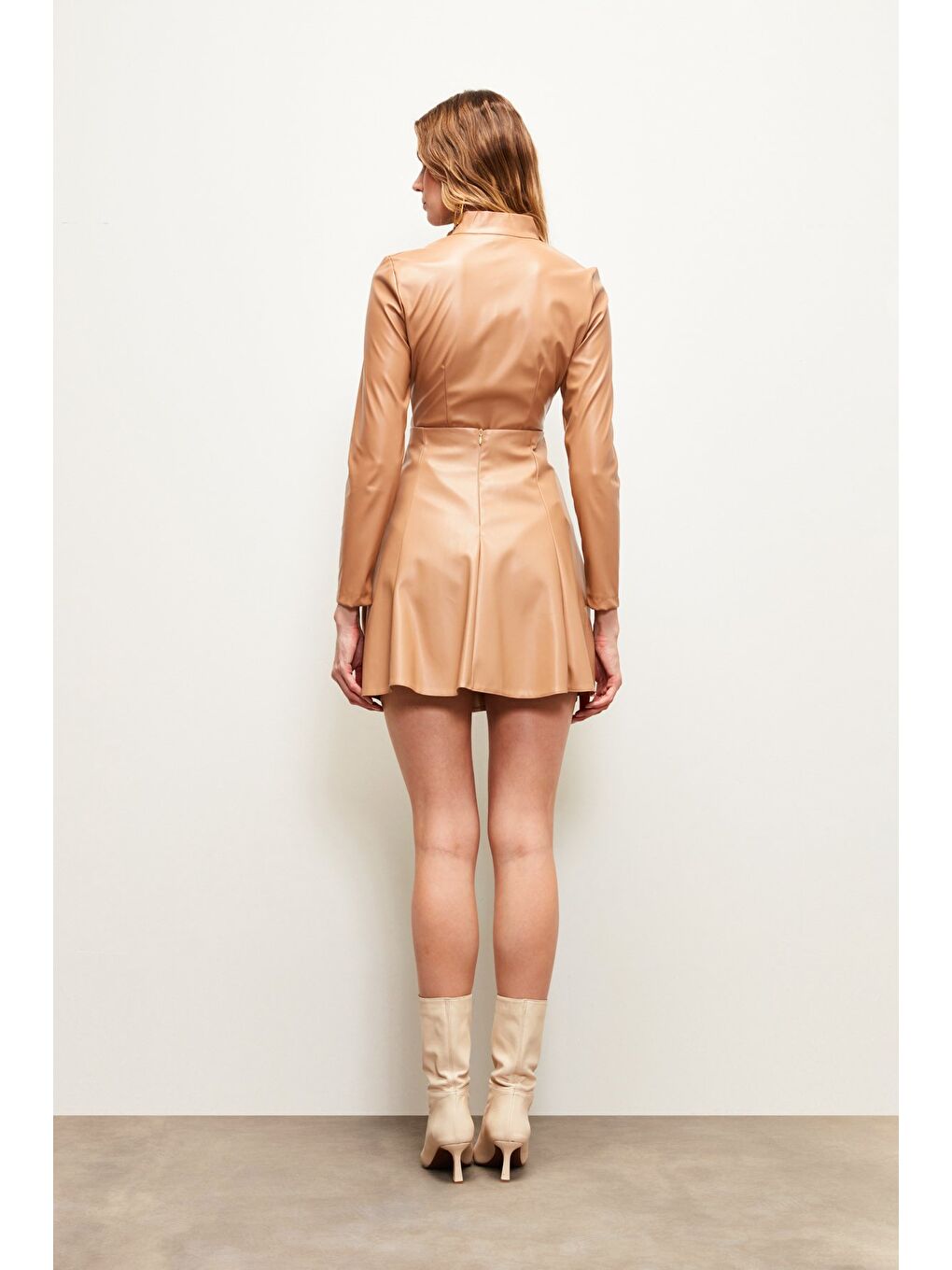 Mini Deri Etek - Bej-4