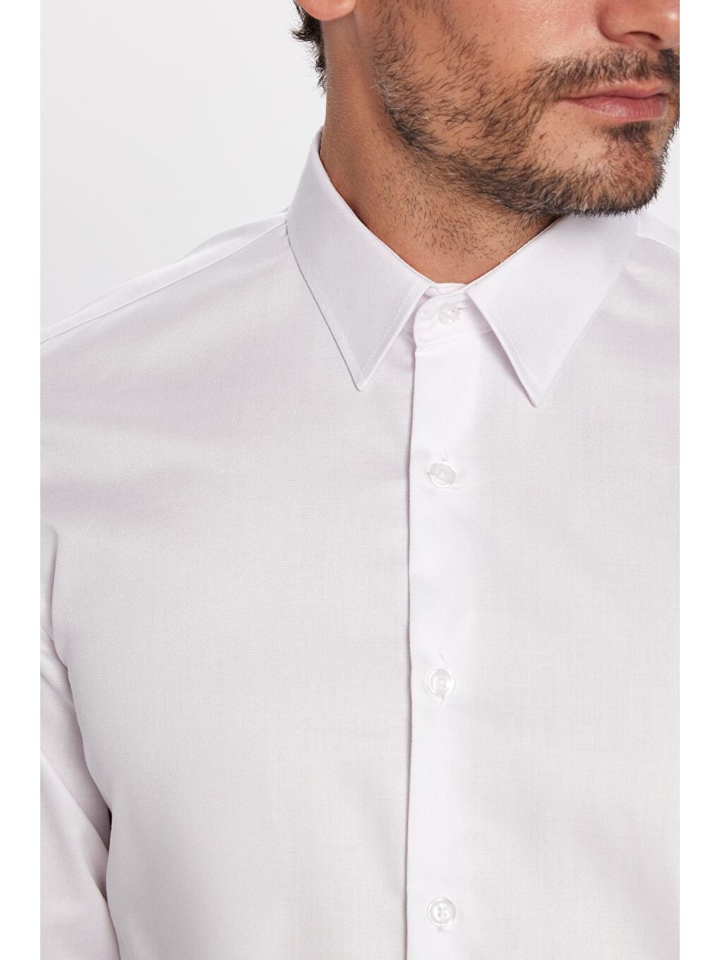 Slim Fit Beyaz Non-Iron Pamuklu Doğa Dostu Ekoteks Belgeli Ütü Gerektirmez Gömlek-3