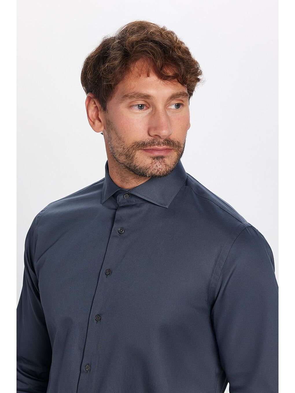 Slim Fit Pamuk Saten Premium Seri Erkek Antrasit %100 Pamuk Gömlek