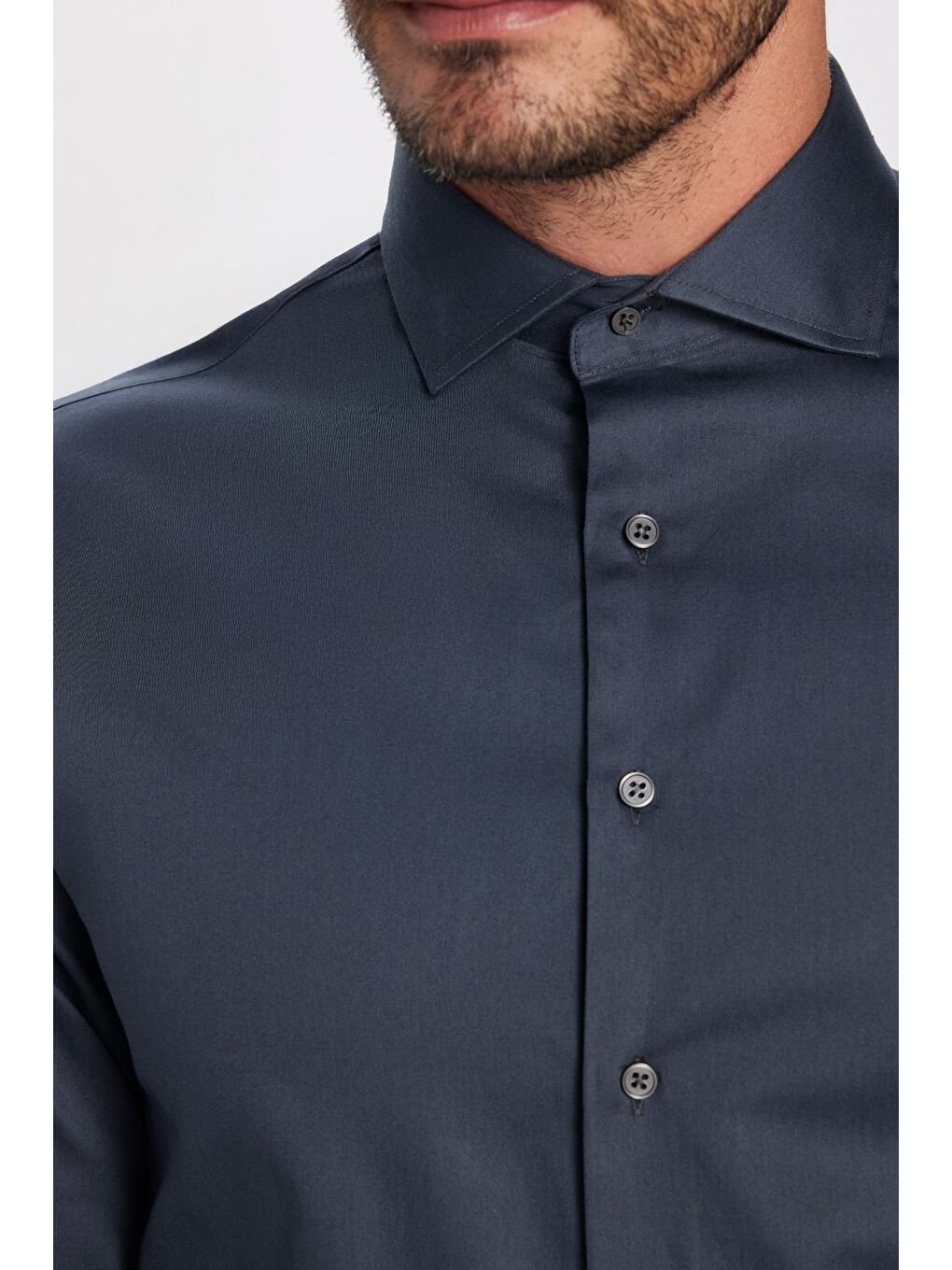 Slim Fit Pamuk Saten Premium Seri Erkek Antrasit %100 Pamuk Gömlek-2