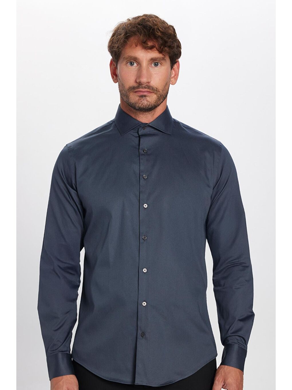 Slim Fit Pamuk Saten Premium Seri Erkek Antrasit %100 Pamuk Gömlek-3