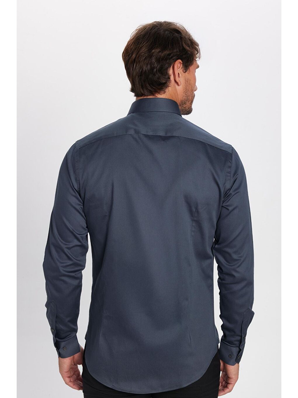 Slim Fit Pamuk Saten Premium Seri Erkek Antrasit %100 Pamuk Gömlek-4