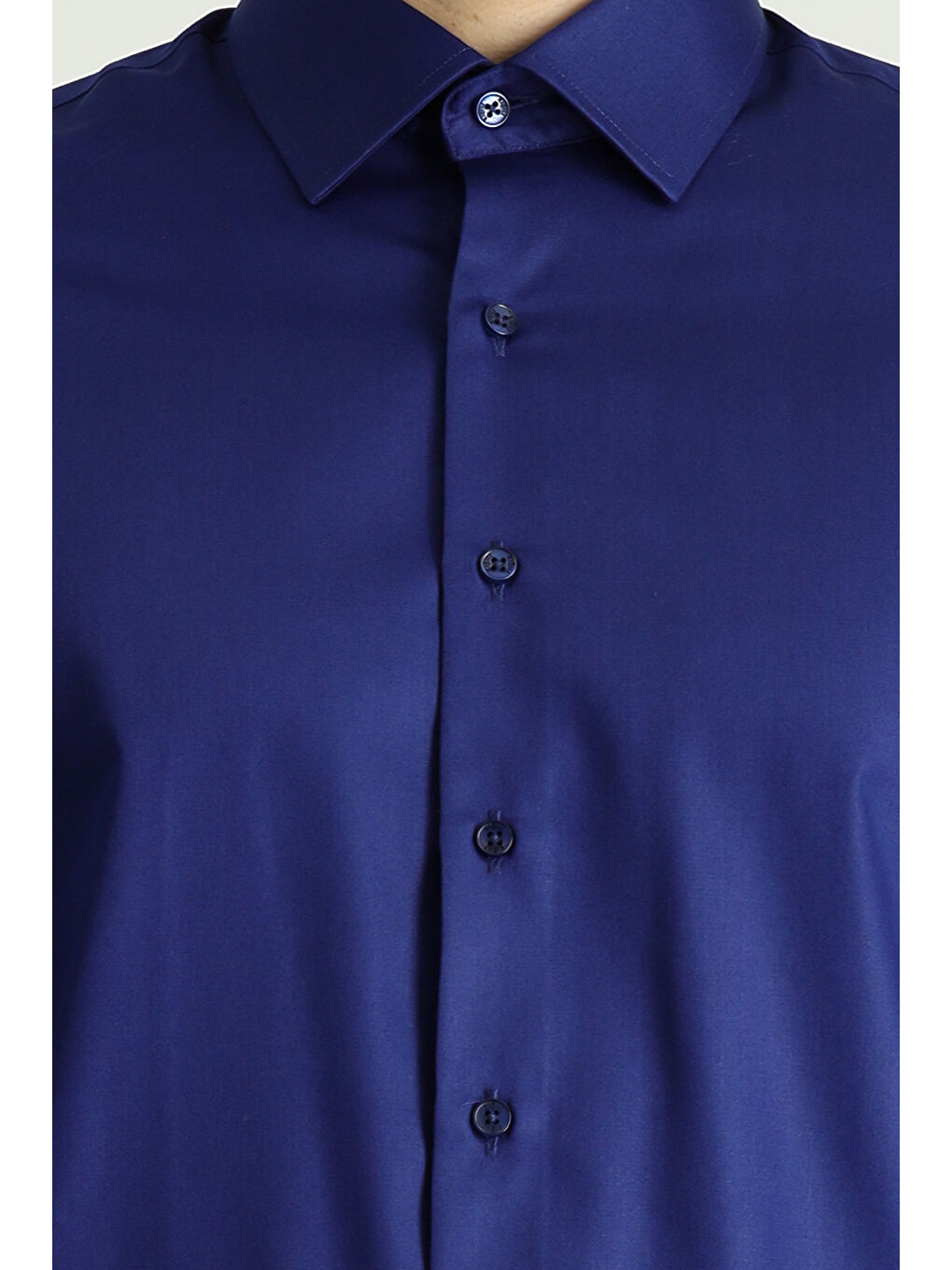 Lacivert Uzun Kol Slim Fit Dar Kesim Klasik Non Iron Saten Pamuklu Büyük Beden Gömlek-4