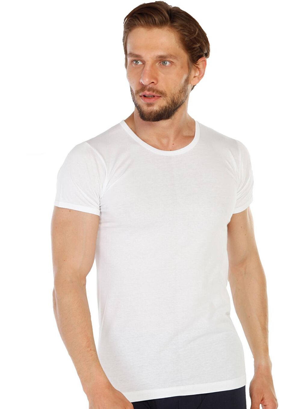 O Yaka Erkek Kısa Kollu Pamuklu Beyaz Fanila 314B-2