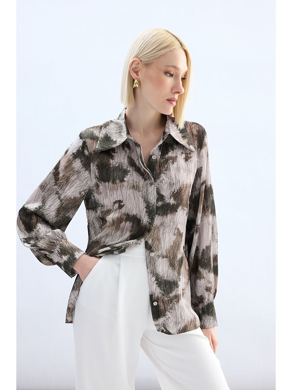 Kahverengi Desenli Gömlek - Kahve