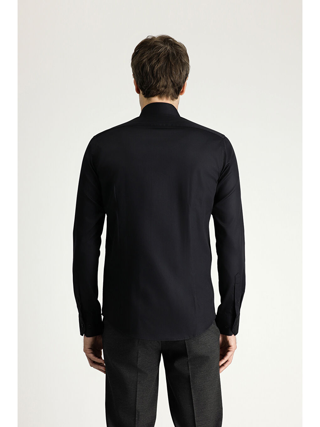 Siyah Uzun Kol Slim Fit Dar Kesim Klasik Non Iron Saten Pamuklu Gömlek-3