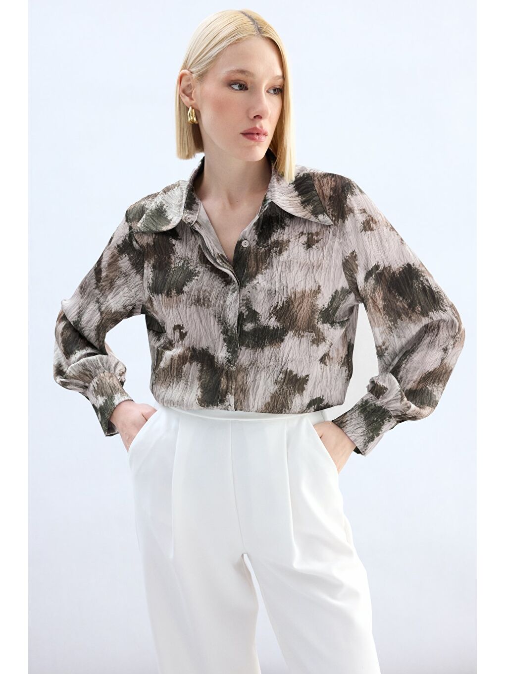 Kahverengi Desenli Gömlek - Kahve-4