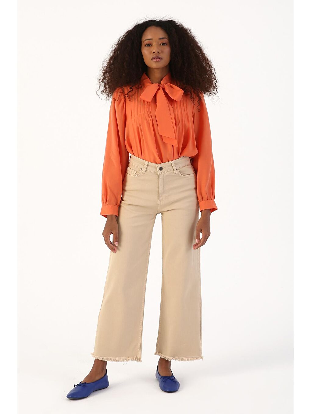 Bej Paçası Püsküllü Wide Leg Pantolon-1