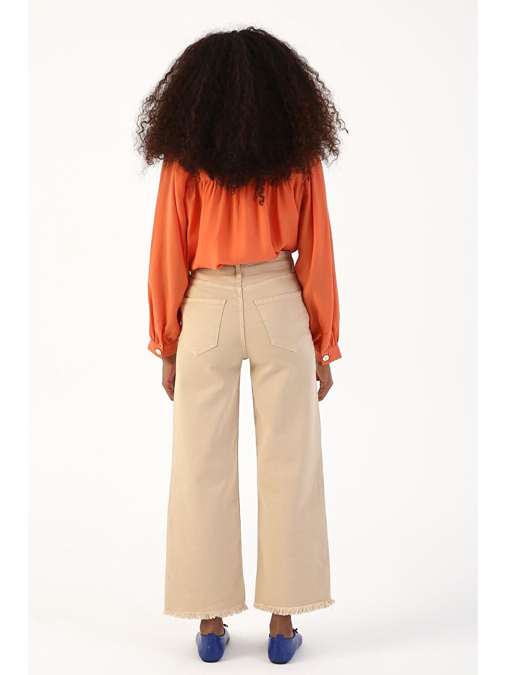 Bej Paçası Püsküllü Wide Leg Pantolon-3