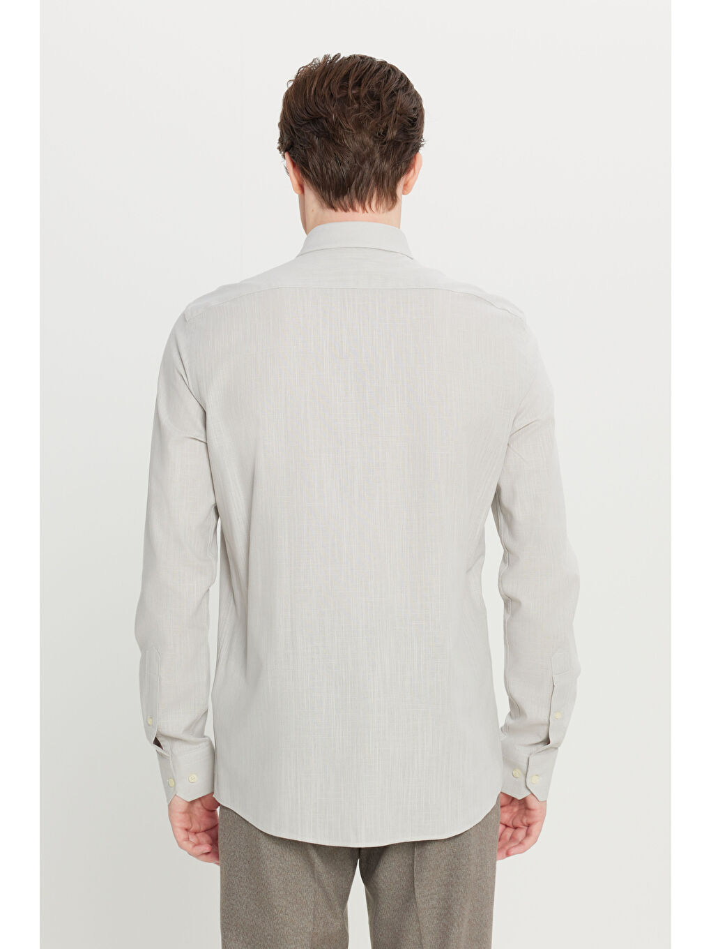 Erkek Gri %100 Pamuk Oxford Slim Fit Dar Kesim Düğmeli Yaka Flamlı Gömlek-4