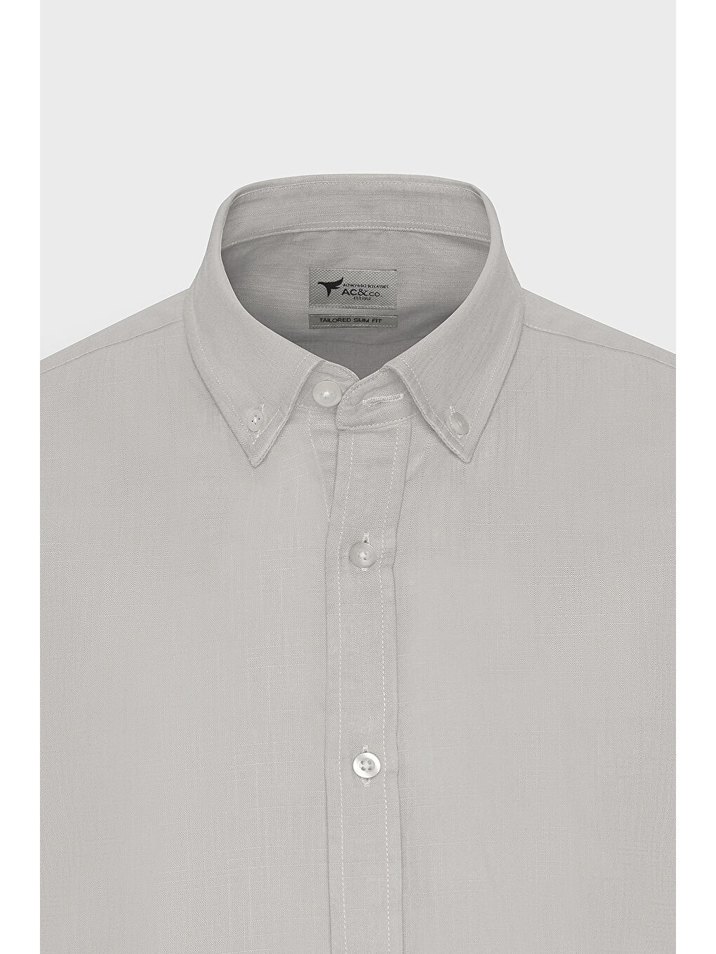 Erkek Gri %100 Pamuk Oxford Slim Fit Dar Kesim Düğmeli Yaka Flamlı Gömlek-6