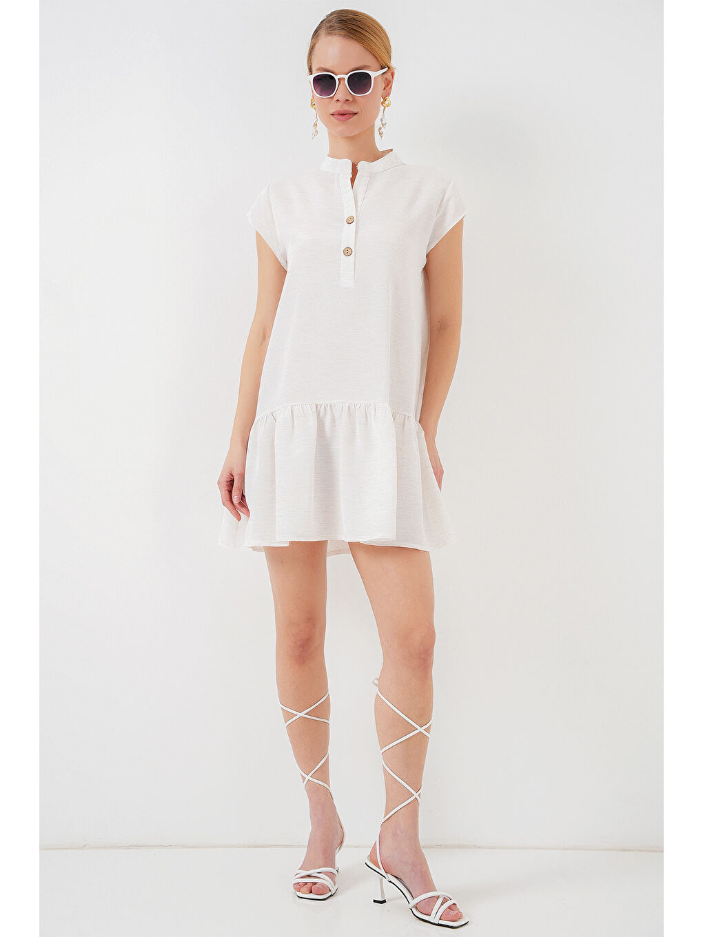 2425 Mini Elbise - Ekru