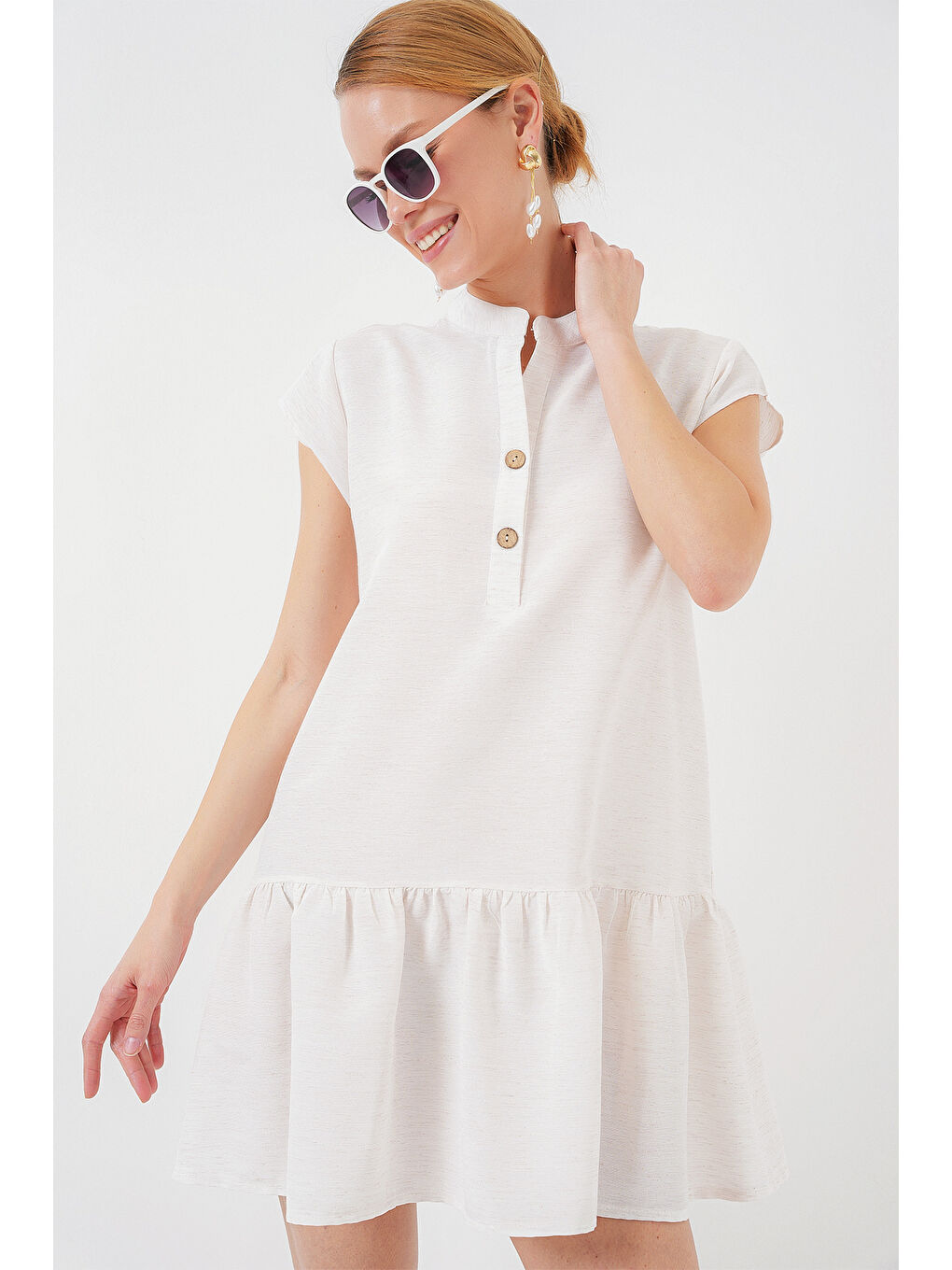 2425 Mini Elbise - Ekru-1