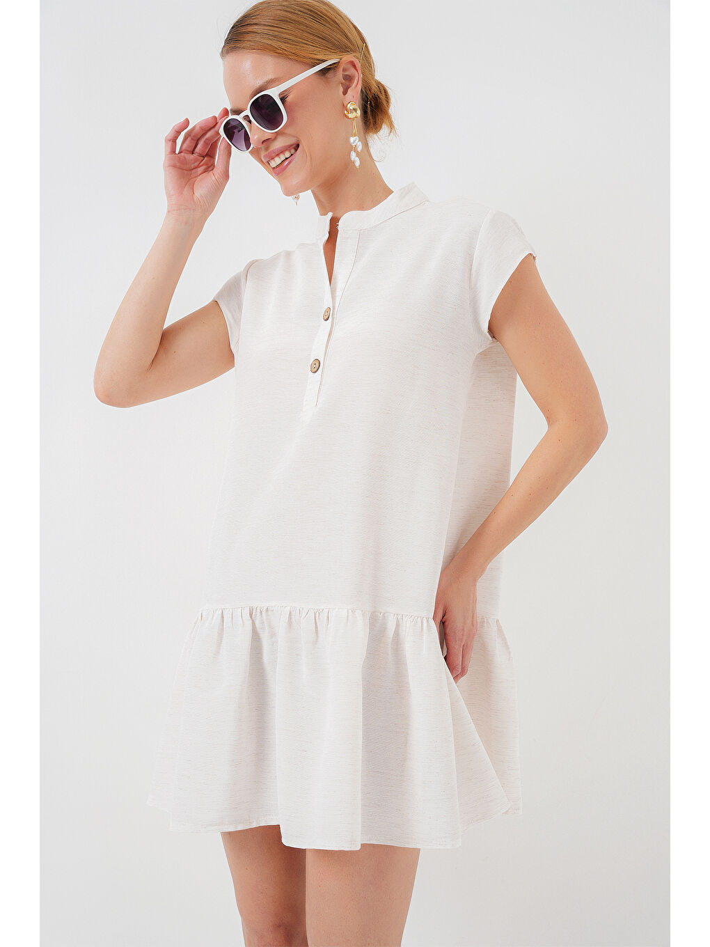 2425 Mini Elbise - Ekru-2