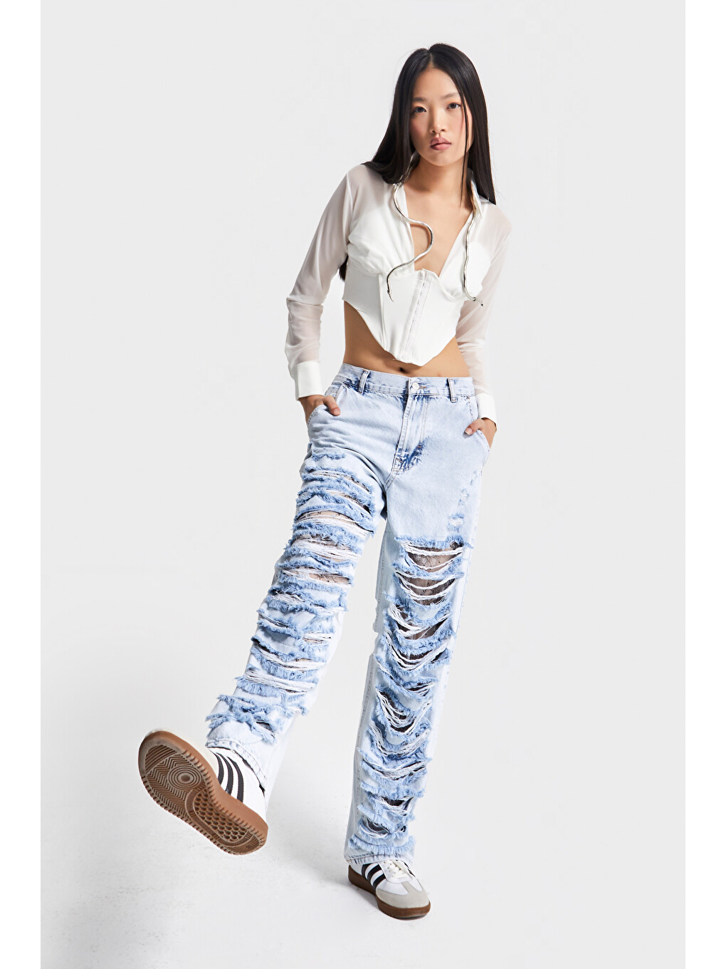 Mavi Kadın Ice Jean Rengi D-11s5-100 Skater Fit Dantel Yırtık Detaylı Tasarım Denim Jean-2