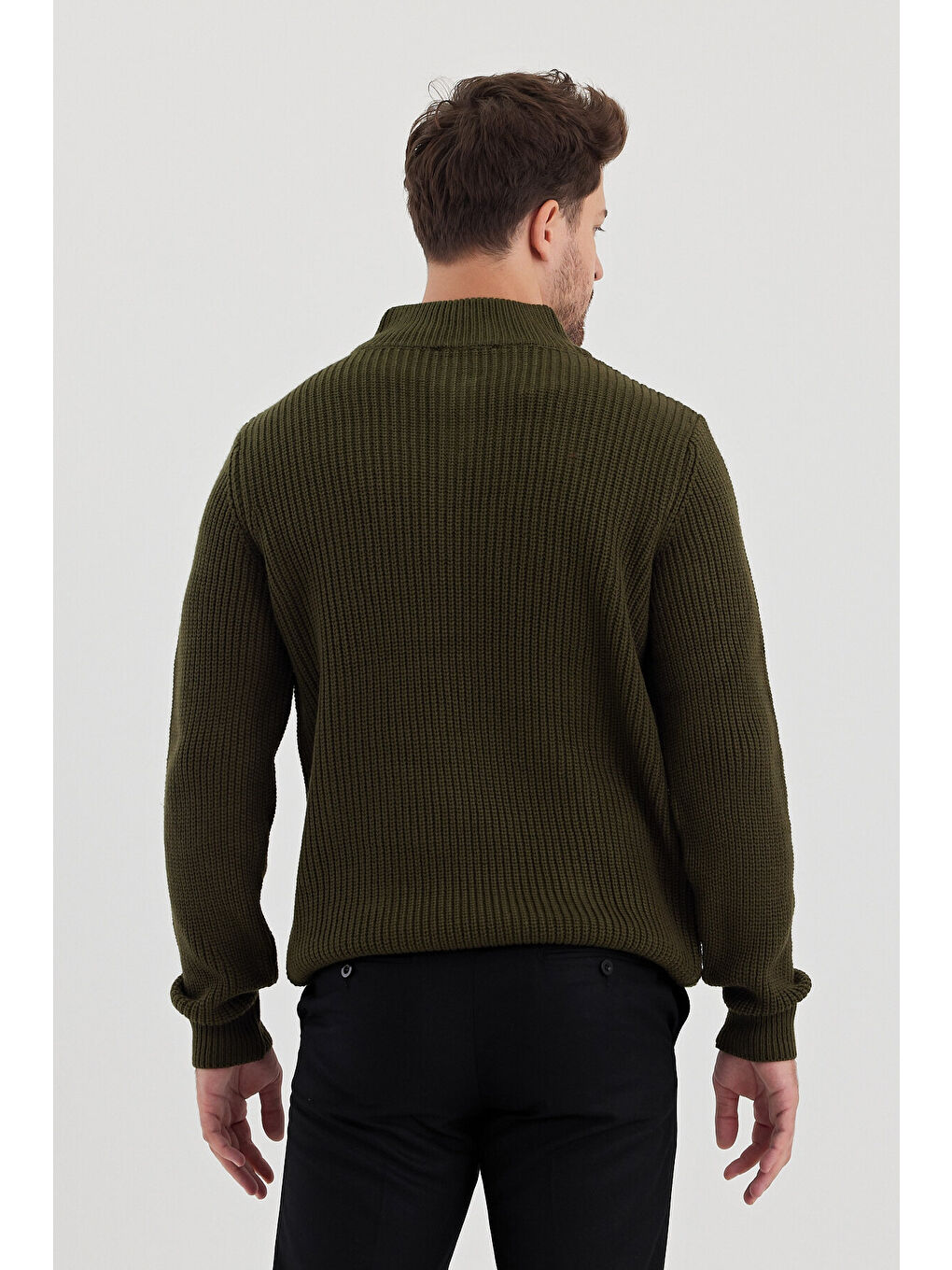 Haki Erkek  Fermuarlı Balıkçı Triko Kazak-4