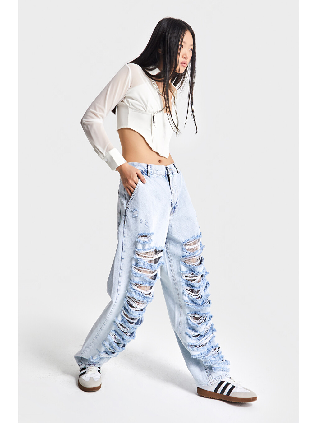 Mavi Kadın Ice Jean Rengi D-11s5-100 Skater Fit Dantel Yırtık Detaylı Tasarım Denim Jean-4