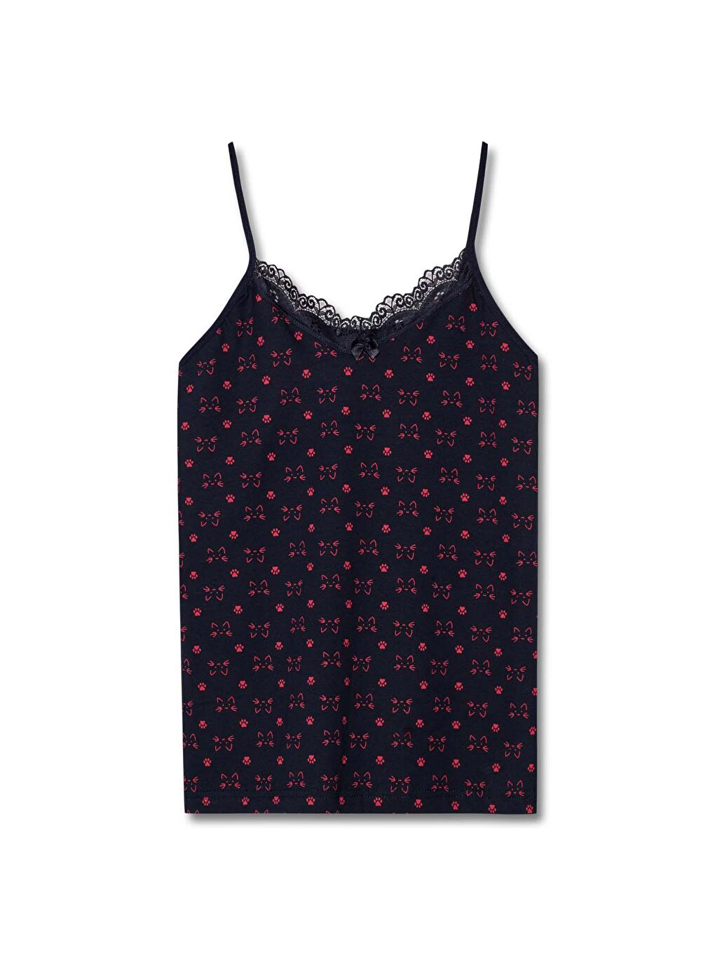 Lacivert Pamuklu Desenli İnce Askılı V Yaka Atlet ve Şort Kadın Pijama Takım-1