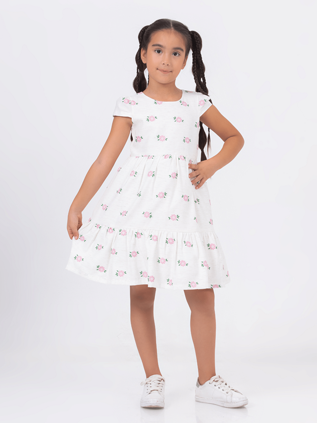 Pembe Bisiklet Yaka Kısa Kollu Kız Çocuk Elbise ve Ceket-1