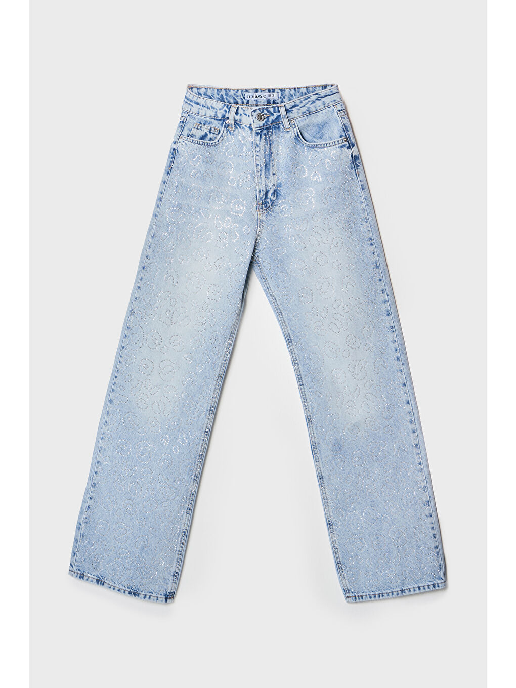 Mavi Kadın Snow Jean Rengi T-4S5-3 Straight Fit Yüksek Bel %100 Pamuk Parlak Taşlı Tasarım Denim-2