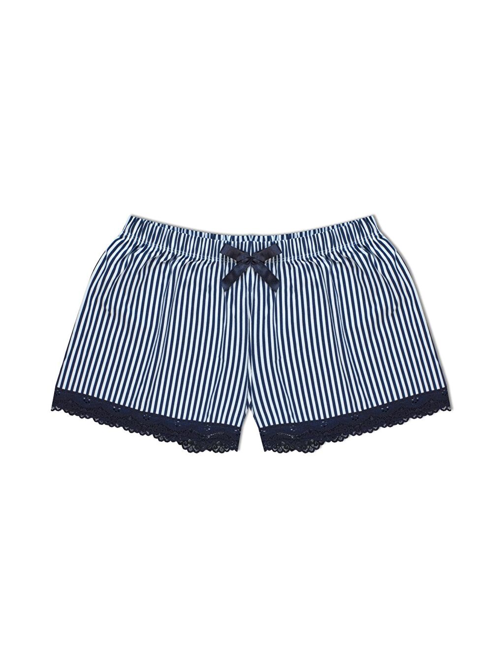 Lacivert Pamuklu Desenli İnce Askılı V Yaka Atlet ve Şort Kadın Pijama Takım-2