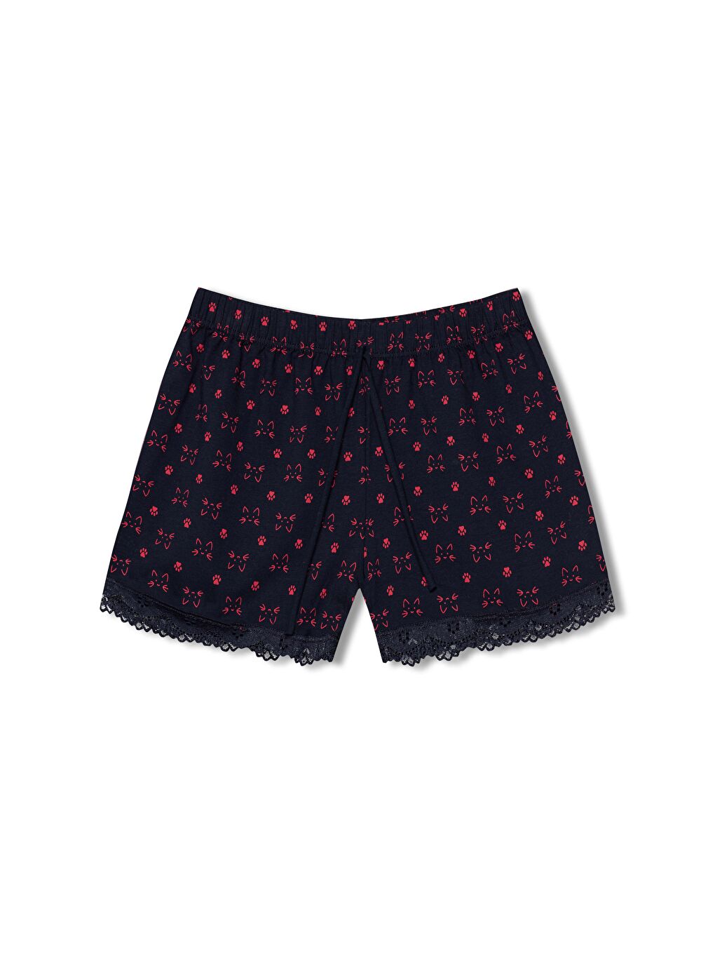 Lacivert Pamuklu Desenli İnce Askılı V Yaka Atlet ve Şort Kadın Pijama Takım-2