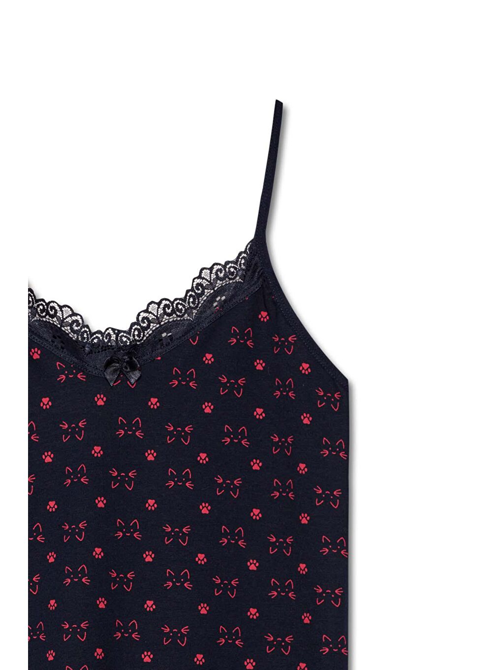 Lacivert Pamuklu Desenli İnce Askılı V Yaka Atlet ve Şort Kadın Pijama Takım-3