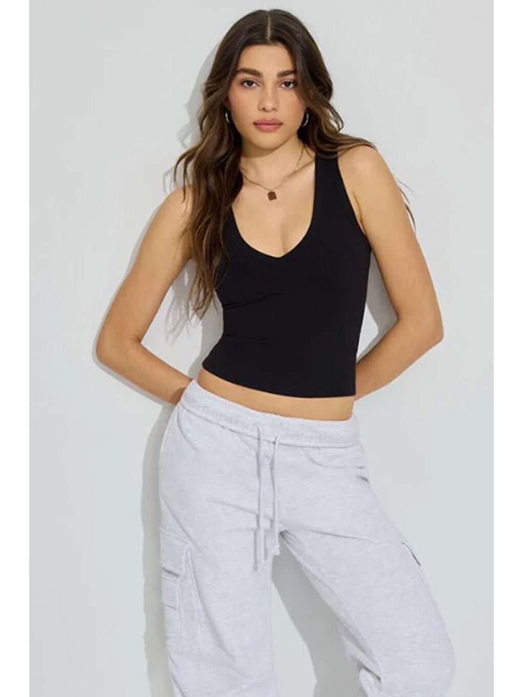 Siyah V Yaka Biyeli Kadın Atlet Mg2292-11