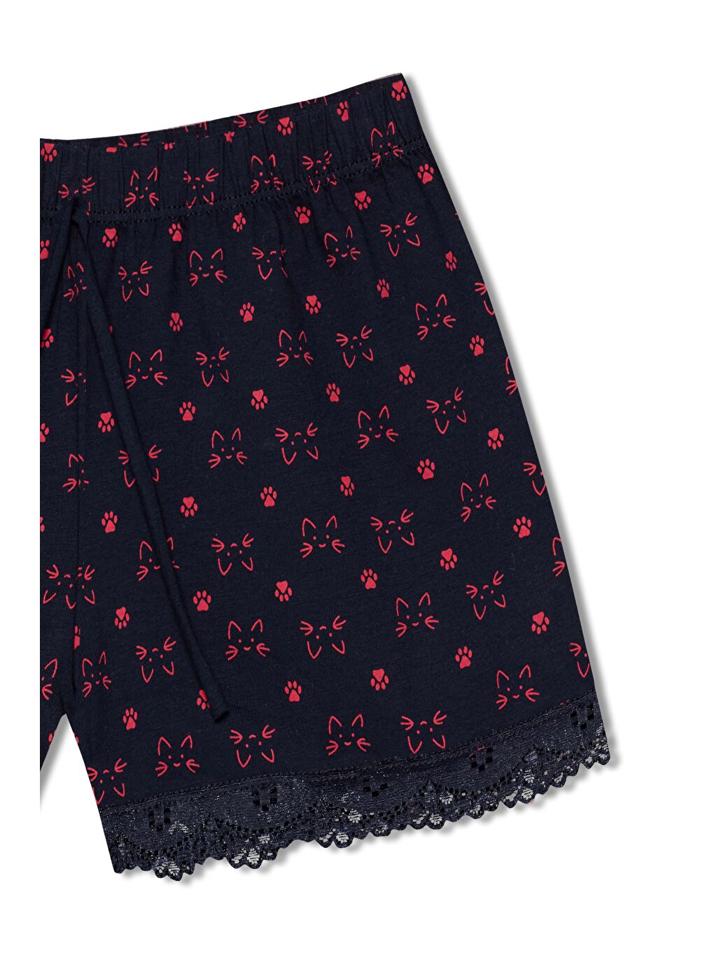 Lacivert Pamuklu Desenli İnce Askılı V Yaka Atlet ve Şort Kadın Pijama Takım-4