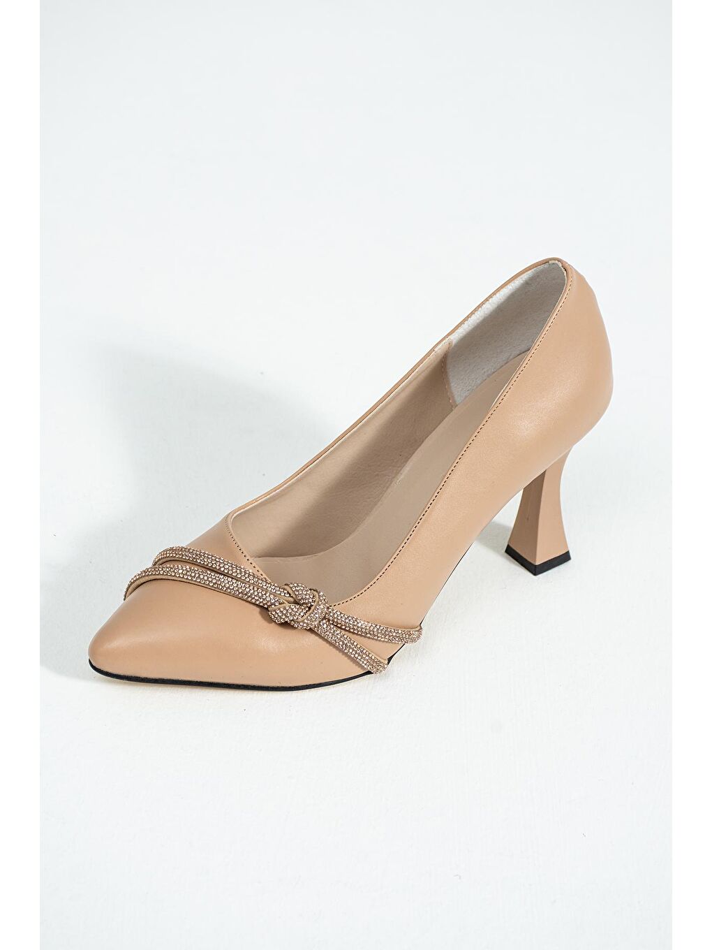 Bej Taşlı Fiyonk Kadeh Topuk Abiye Kadın Ayakkabı 018-84-22-3