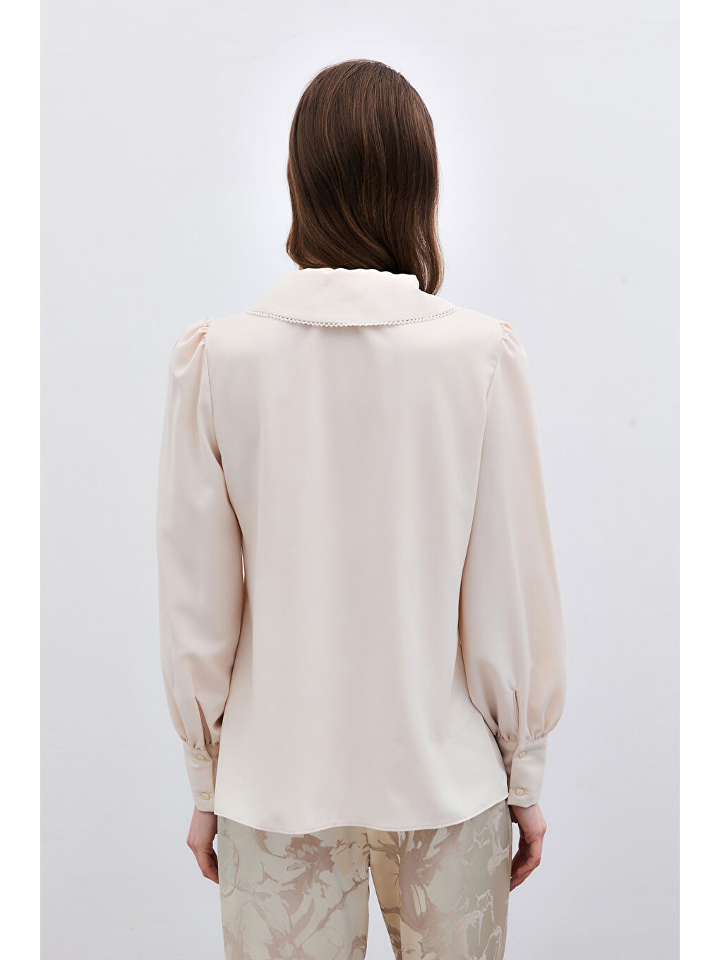 İnci Yakalı Bluz - Bej-6