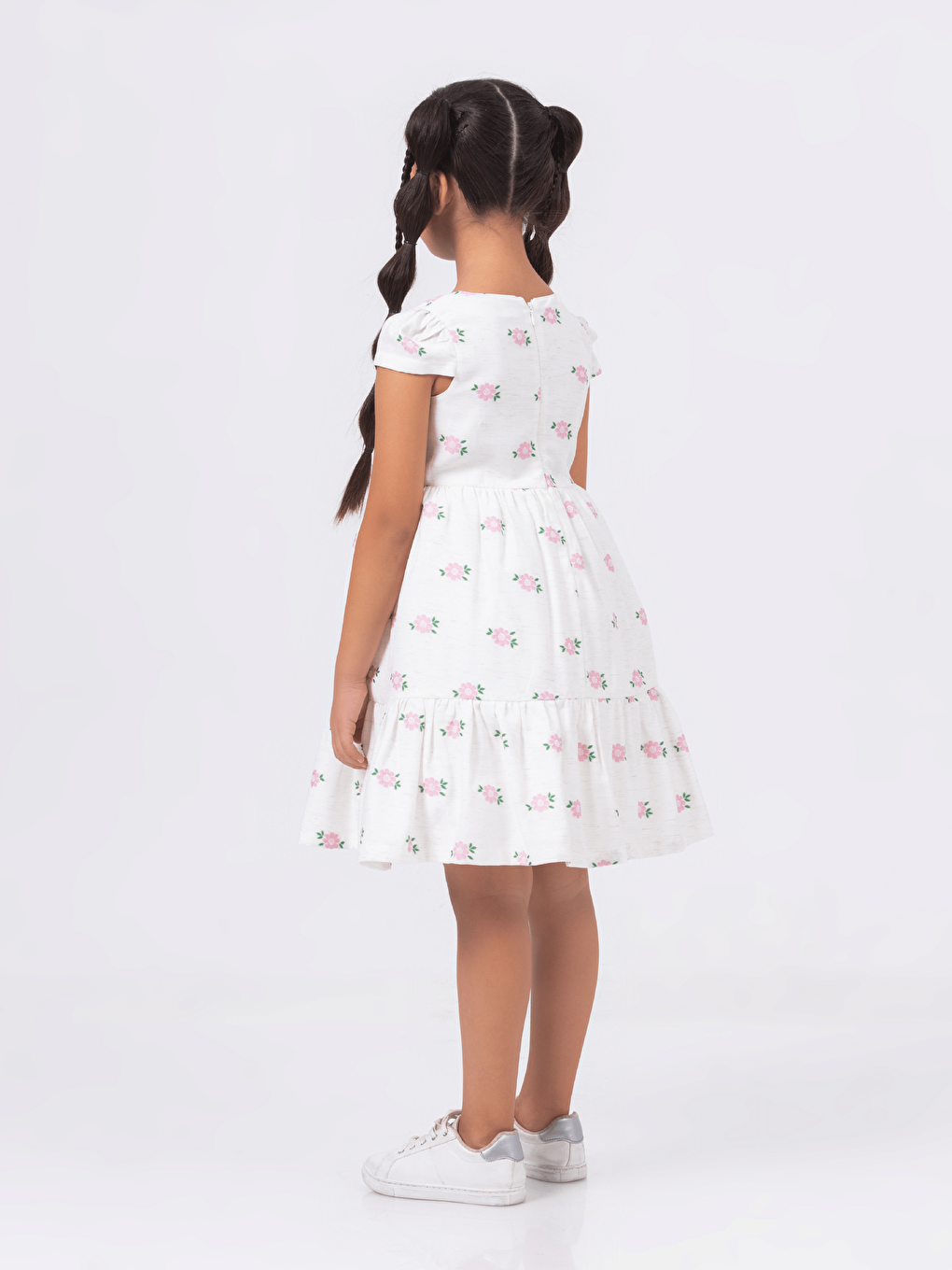 Pembe Bisiklet Yaka Kısa Kollu Kız Çocuk Elbise ve Ceket-4