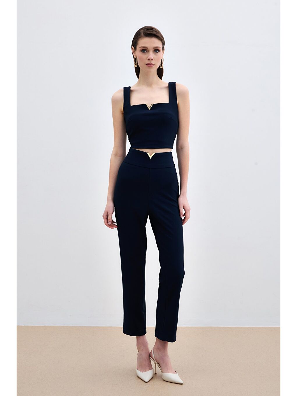 Bel Aksesuarlı Pantolon - Lacivert-1
