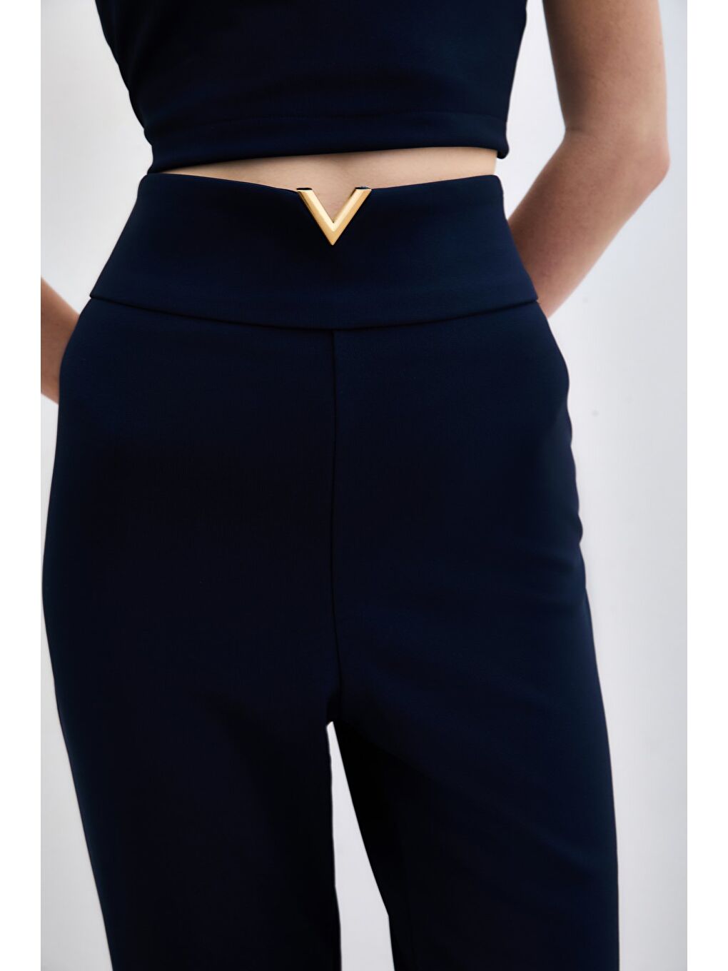 Bel Aksesuarlı Pantolon - Lacivert-2