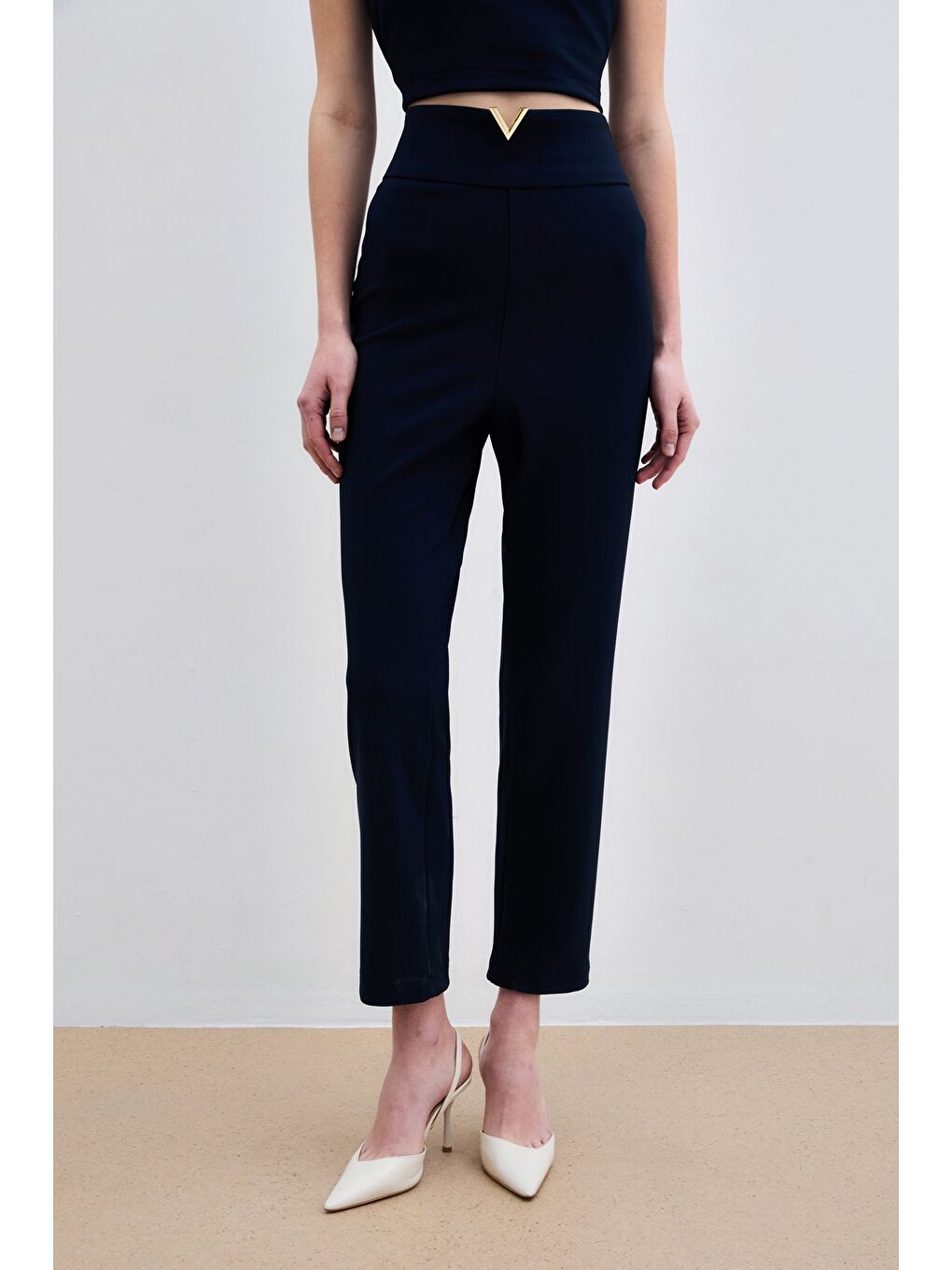 Bel Aksesuarlı Pantolon - Lacivert-3