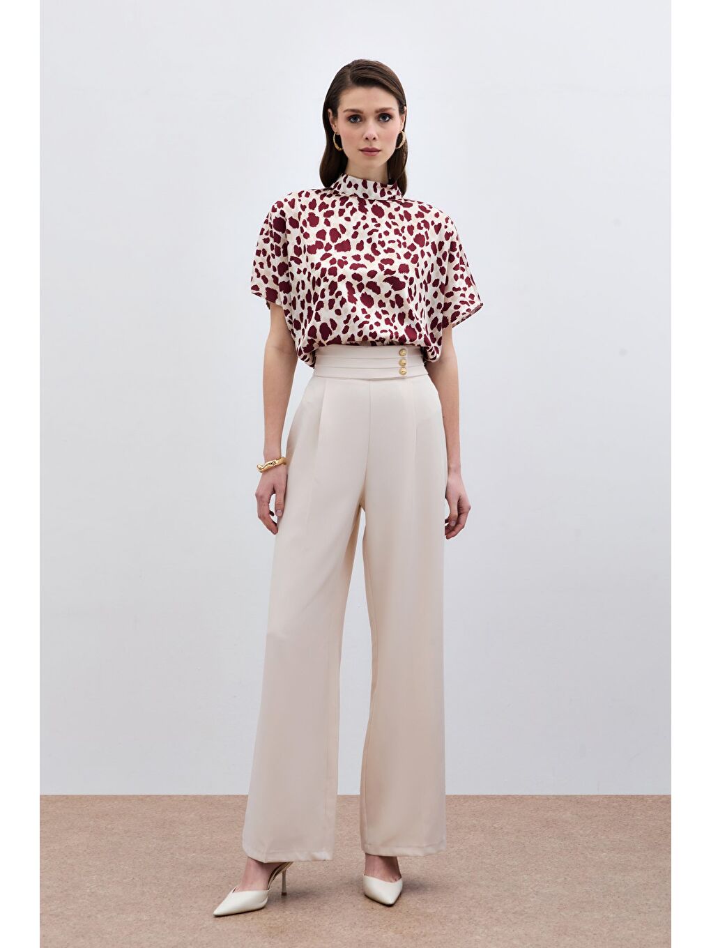 Bej Bel Detaylı Pantolon - Taş