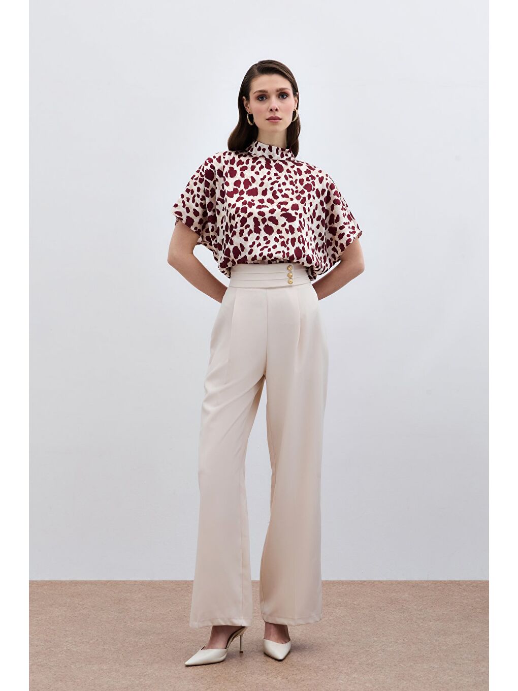 Bej Bel Detaylı Pantolon - Taş-1