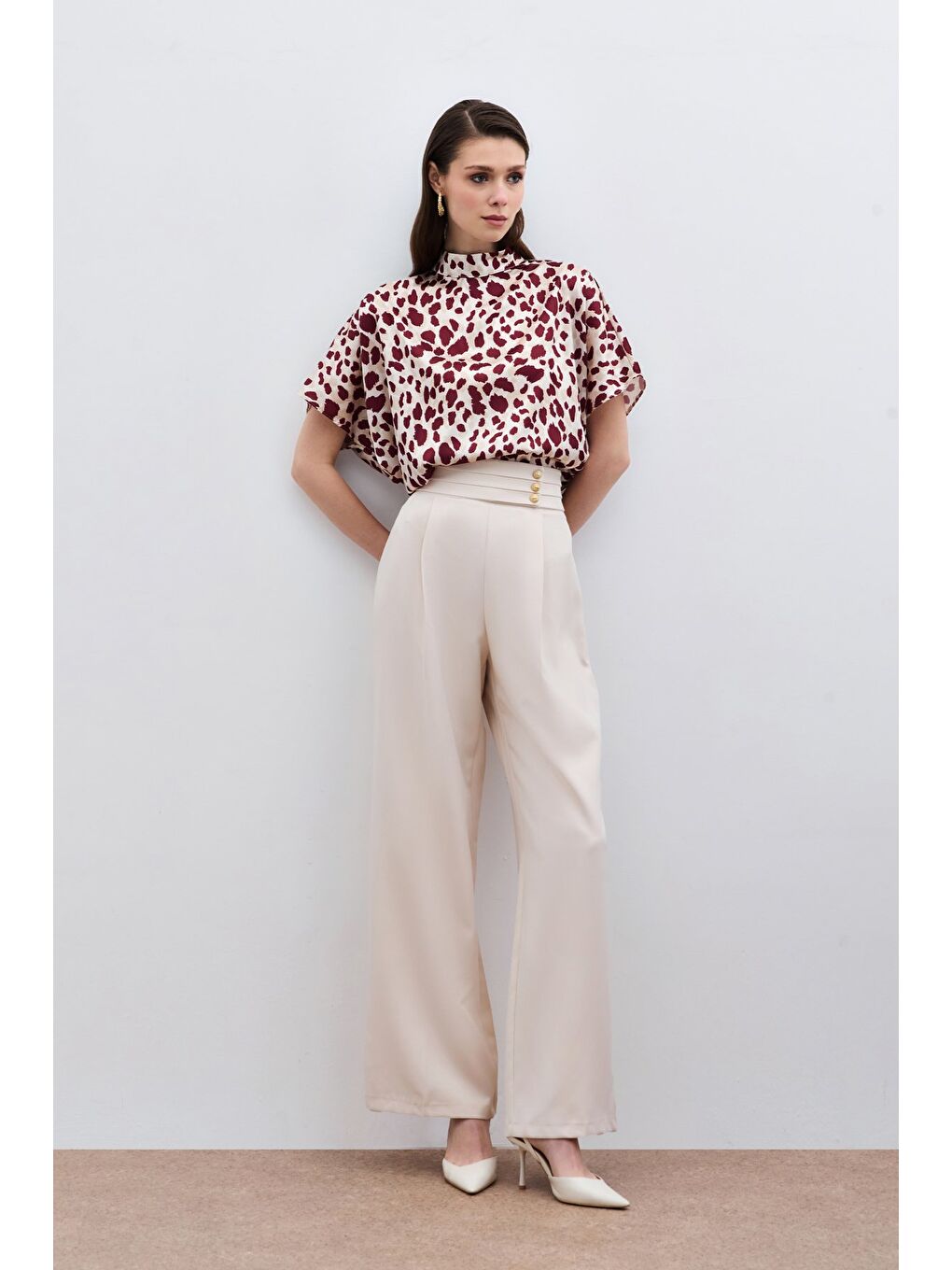 Bej Bel Detaylı Pantolon - Taş-2