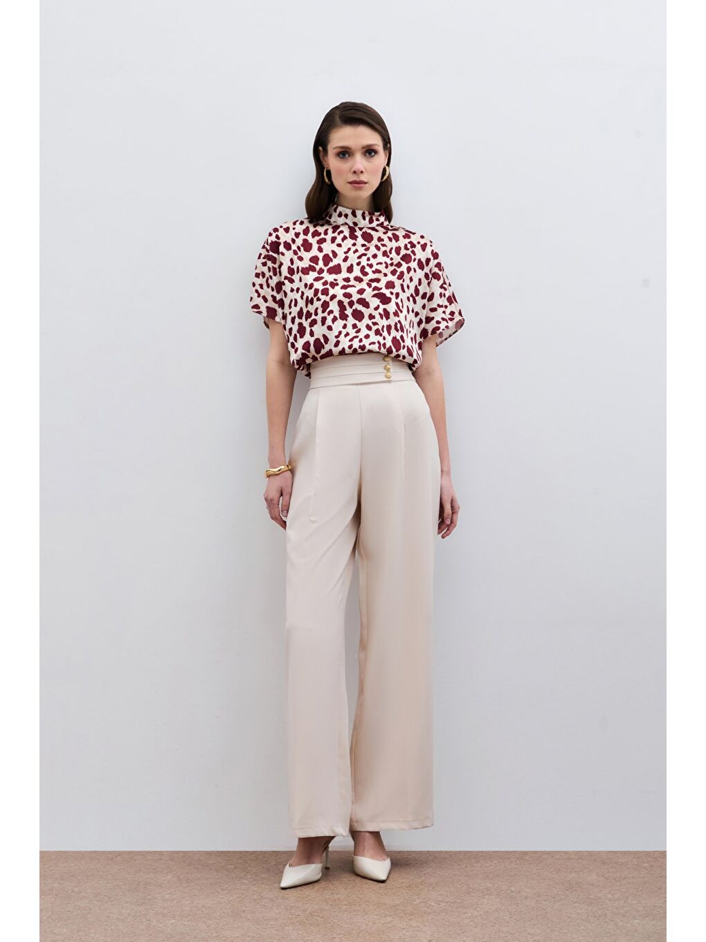Bej Bel Detaylı Pantolon - Taş-3