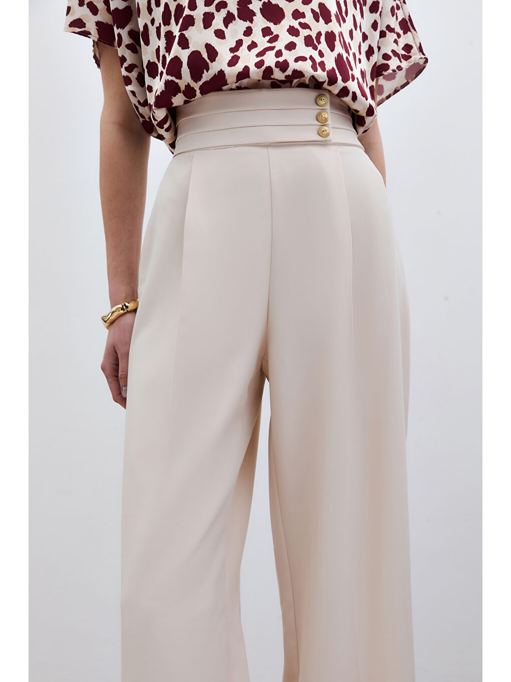 Bej Bel Detaylı Pantolon - Taş-4