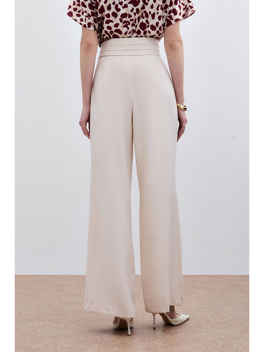 Bej Bel Detaylı Pantolon - Taş-6