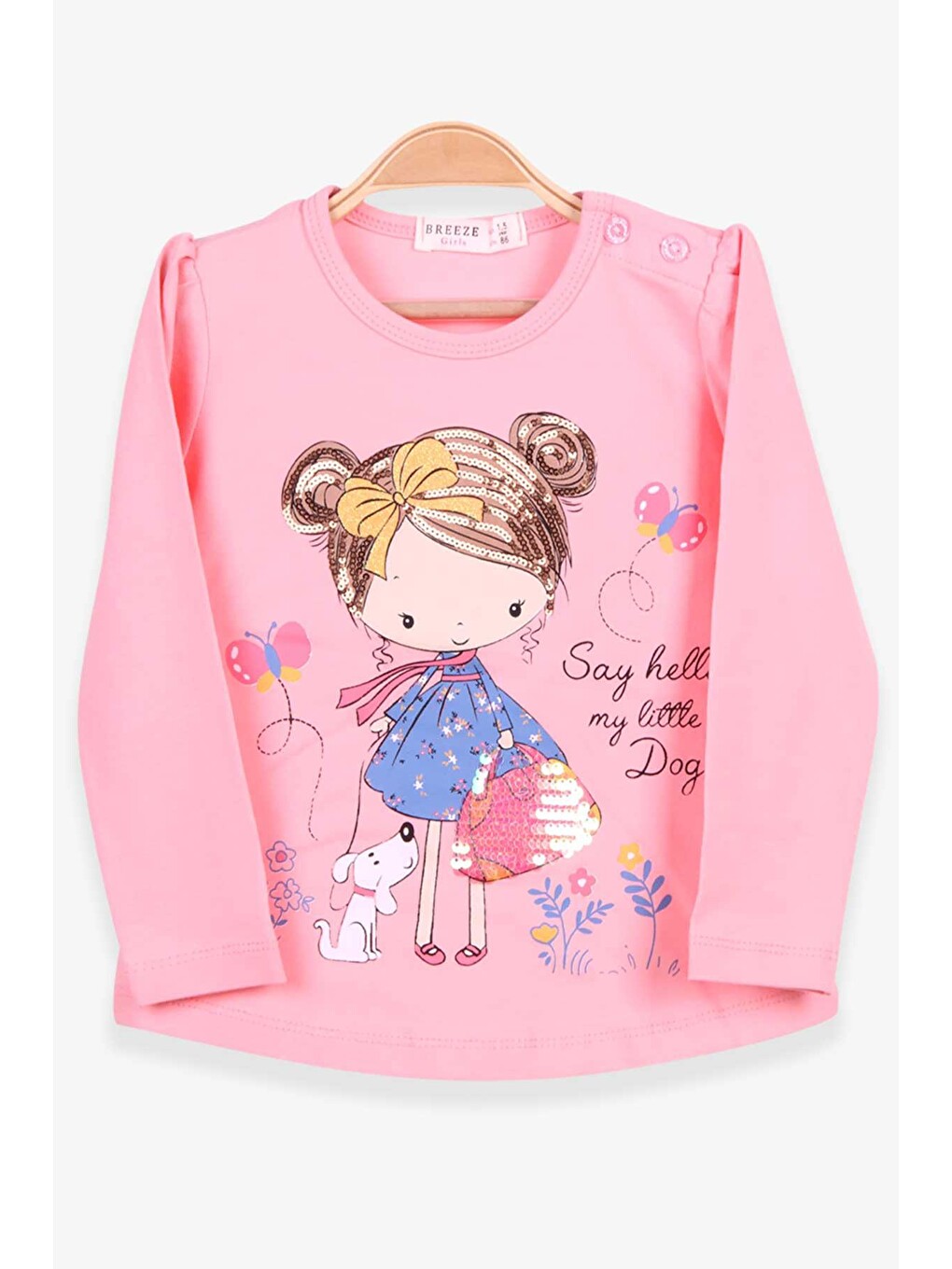 Pembe Kız Bebek Uzun Kollu Tisört Kiz Baskili Pudra (1.5 Yaş)