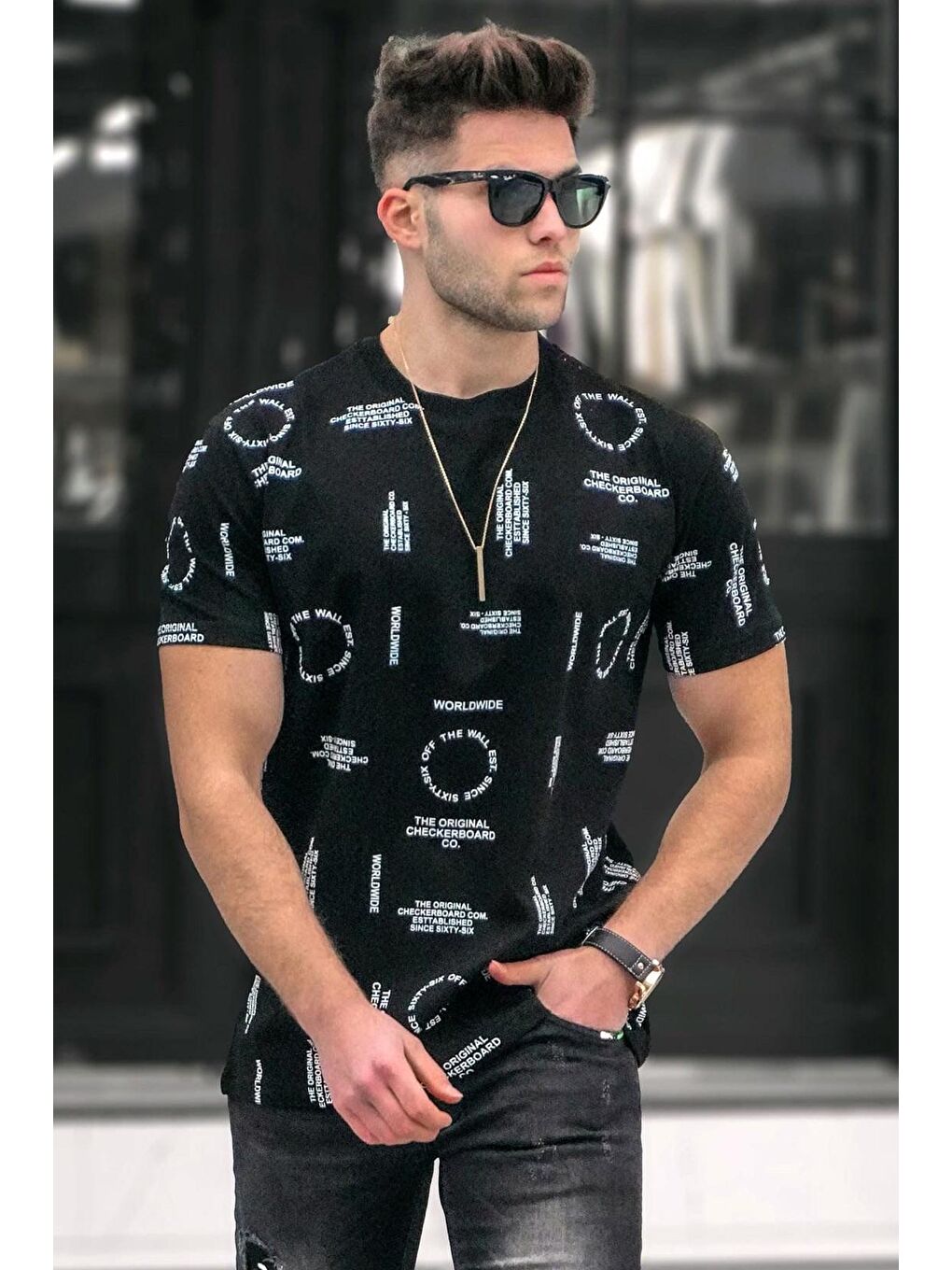 Baskılı Siyah Tişört 5388