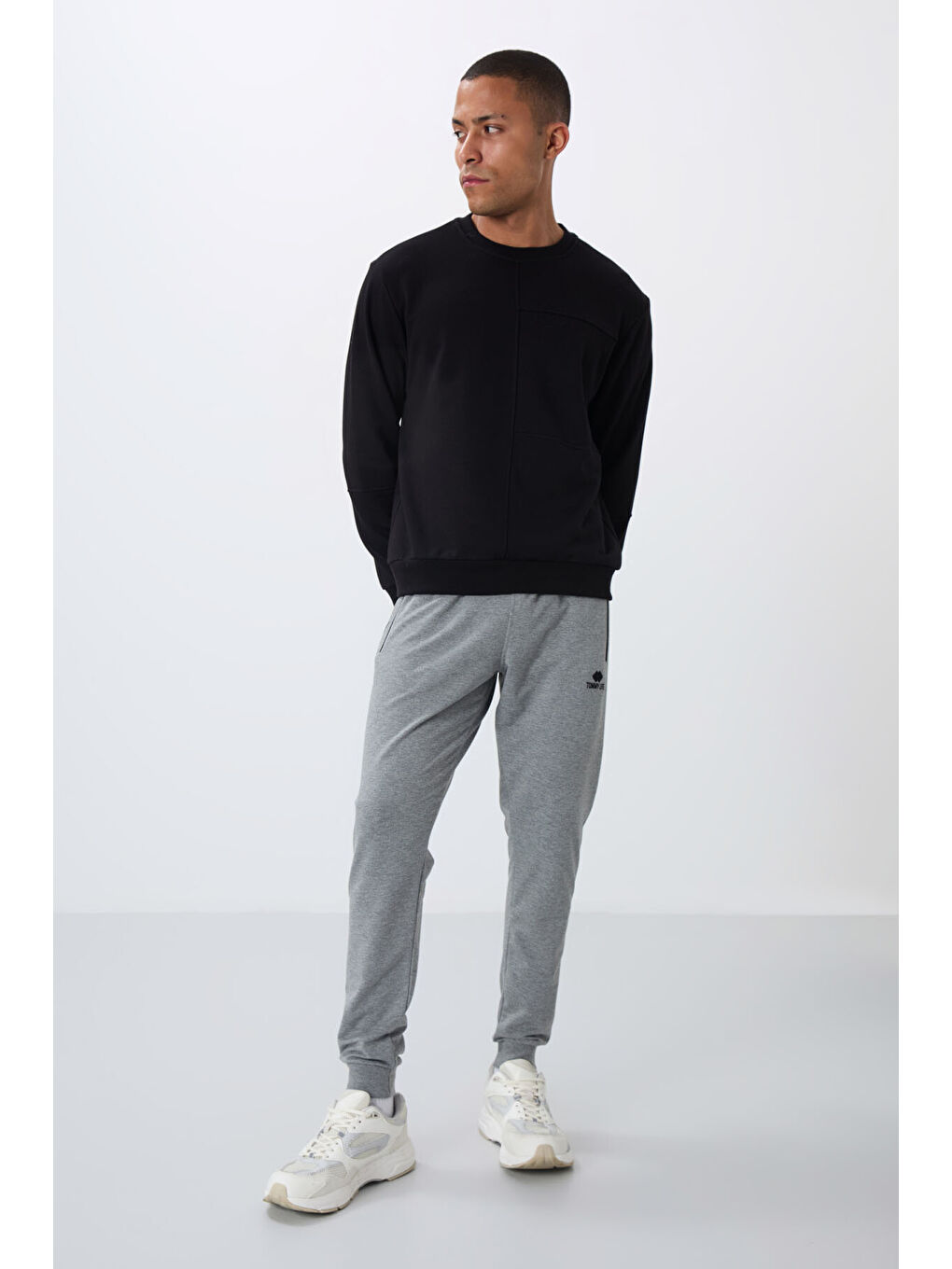 Gri Melanj Fermuar Cepli Standart Kalıp Erkek Jogger Eşofman Altı- 84651-1