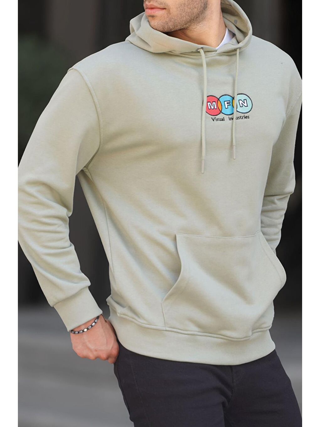 Madmext Nane Yeşili Mint Yeşili Kapüşonlu Nakışlı Erkek Sweatshirt 6145 - 2